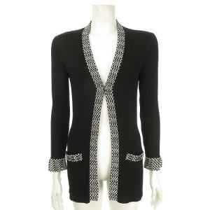 ココマークボタン リブニット カーディガン 36 ブラック ホワイト P56155K07382