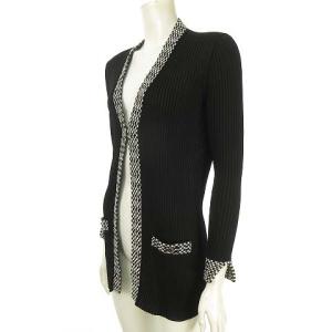 CHANEL ココマークボタン リブニット カーディガン 36 ブラック ホワイト P56155K07382