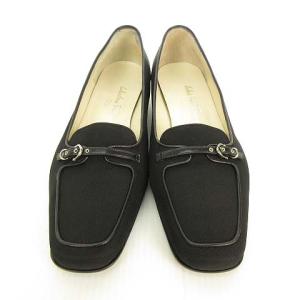 Salvatore Ferragamo ガンチーニ ローファー パンプス スクエアトゥ 7 ブラック 黒