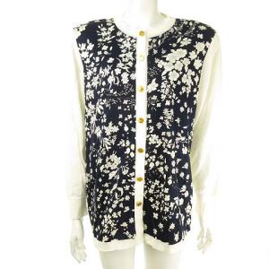 FASHION アンサンブルニット 花柄 金ボタン M 紺