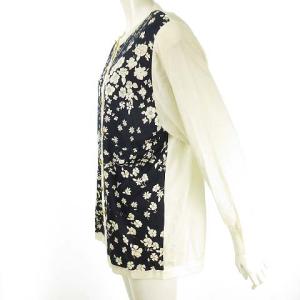 LEONARD FASHION アンサンブルニット 花柄 金ボタン M 紺