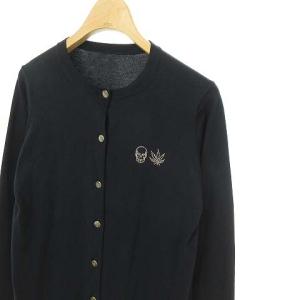 lucien pellat finet 近年モデル ワンポイント コットン ニット カーディガン スカル＆リーフ クリスタル S ネイビー
