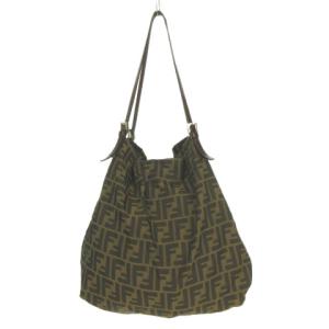 FENDI 2370 26633 ズッカ柄 FFプレート トートバッグ キャンバス レザー ブラウン