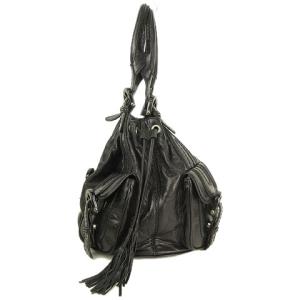 KENZO レザー ハンドバッグ フリンジ 巾着 黒 ブラック