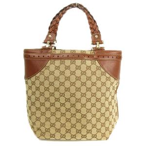 GUCCI ホースビット GGキャンバス レザー ハンドバッグ ブラウン 137623