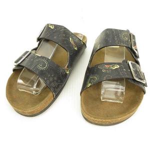 ペイズリープリントストラップサンダル ブラック