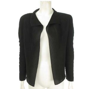 無地 プリーツ カーディガン ノーボタン 着流し 長袖 FREE ブラック 黒