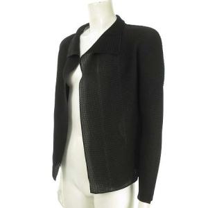 me ISSEY MIYAKE 無地 プリーツ カーディガン ノーボタン 着流し 長袖 FREE ブラック 黒