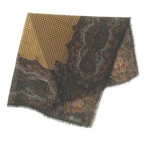 90s ペイズリー × 千鳥格子スカーフ ブラウン
