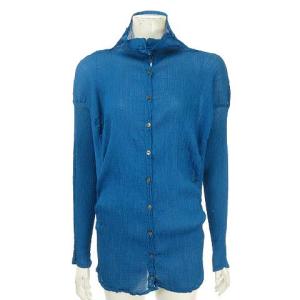 ボトルネックプリーツシャツ F ブルー