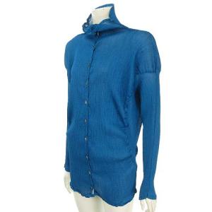 me ISSEY MIYAKE ボトルネックプリーツシャツ F ブルー