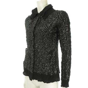 me ISSEY MIYAKE MI94FK798 泊プリント 総柄 プリーツ シャツ ブラウス 長袖 FREE ブラック シルバー