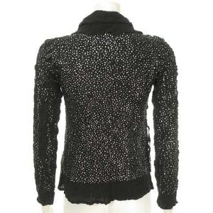 me ISSEY MIYAKE MI94FK798 泊プリント 総柄 プリーツ シャツ ブラウス 長袖 FREE ブラック シルバー