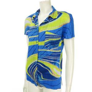 PLEATS PLEASE ISSEY MIYAKE イッセイミヤケ プリーツ総柄シャツ 4 ブルー