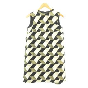 ラメキカジャガードワンピース ノースリーブ ジオメトリック柄 36 ブラック アイボリー ゴールド