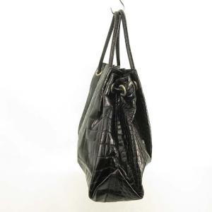 FURLA ハンドバッグ 型押し レザー ロゴメタルチャーム シルバー金具 ブラック
