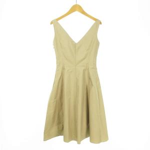 PRADA ワンピース ロゴ入りジッパー Vカット ノースリーブ 38 光沢 ベージュ