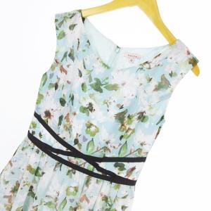 TOCCA ワンピース ノースリーブ 花柄 シフォン グログランリボン ミントグリーン