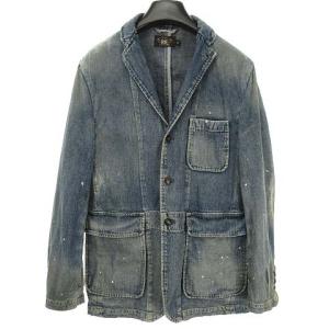 デニム ジャケット ダメージ加工 ペンキ リペア M インディゴブルー