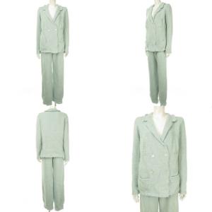 CHANEL 04A ニット セットアップ ウール モヘヤ シルク ジャケット パンツ ブルー系