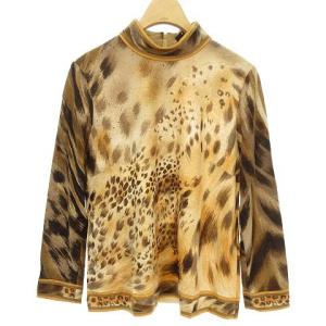 Fashion 総柄 ニット カットソー ハイネック ウール シルク 長袖 L ブラウン