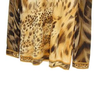 LEONARD Fashion 総柄 ニット カットソー ハイネック ウール シルク 長袖 L ブラウン