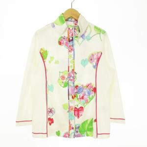 SPORT カットソー ブラウス ロゴ 花柄 朝顔 虫 素材切り替え 40 オフホワイト