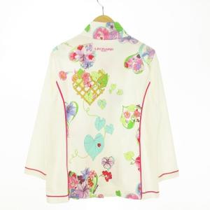 LEONARD SPORT カットソー ブラウス ロゴ 花柄 朝顔 虫 素材切り替え 40 オフホワイト