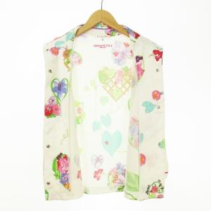 LEONARD SPORT カットソー ブラウス ロゴ 花柄 朝顔 虫 素材切り替え 40 オフホワイト