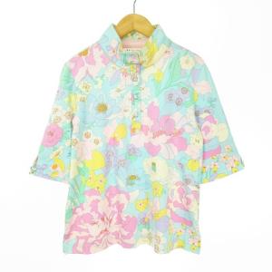 LEONARD SPORT カットソー 2way ロールアップ ロゴ刺繍 フラワー プリント 40 ミントグリーン