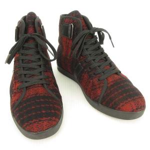 DOLCE&GABBANA ツイード チェック柄 ハイカット スニーカー 5.5 レッド