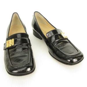 LOUIS VUITTON LE0042 ローファー パンプス スクエア 金具 モチーフ パテントレザー 34.5 ブラック IBO18