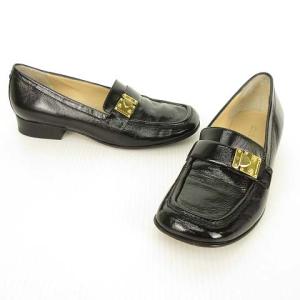 LOUIS VUITTON LE0042 ローファー パンプス スクエア 金具 モチーフ パテントレザー 34.5 ブラック IBO18