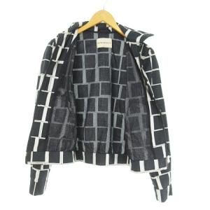 EMPORIO ARMANI スイングトップ ジップアップブルゾン EAロゴ 格子柄 カラーブロック 40 ネイビー