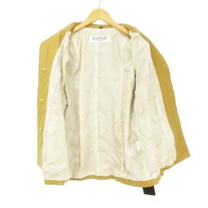 BALMAIN ラムレザージャケット シングル ロゴ入りボタン ロゴ入り裏地 スタンドカラー 羊革 11 マスタード