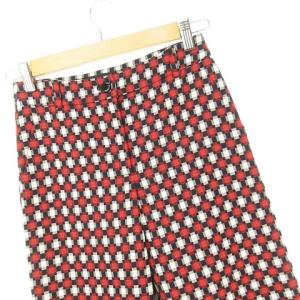 EMPORIO ARMANI スラックス ロングパンツ チェック 格子 総柄 ウール混 36 ブラック レッド ホワイト