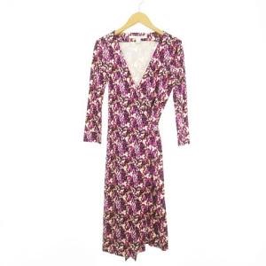 シルク ラップワンピース ウエストリボン 総柄 マーブル ストレッチ ジャージ生地 マルチカラー