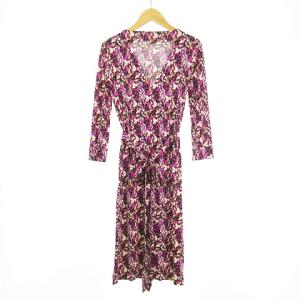DIANE von FURSTENBERG シルク ラップワンピース ウエストリボン 総柄 マーブル ストレッチ ジャージ生地 マルチカラー