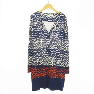 シルク ワンピース Vネック 総柄 ストレッチ ジャージ生地 0 ネイビー オフホワイト オレンジ ブラック