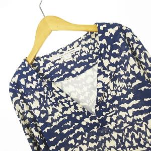 DIANE von FURSTENBERG シルク ワンピース Vネック 総柄 ストレッチ ジャージ生地 0 ネイビー オフホワイト オレンジ ブラック