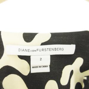 DIANE von FURSTENBERG シルク ワンピース Vネック 総柄 柄切り替え ストレッチ ジャージ生地 2 ブラック オフホワイト