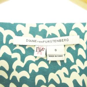 DIANE von FURSTENBERG シルク ワンピース Vネック 総柄 ストレッチ ジャージ生地 0 ターコイズブルー ブルーグリーン オフホワイト IBO18