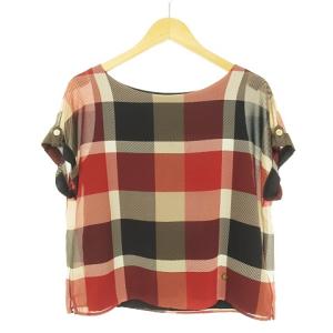 プルオーバーシフォンチェックブラウス レッド