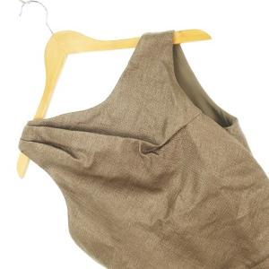 GIORGIO ARMANI ワンピース フロントドレープ Vバック ノースリーブ 光沢 イタリア製 40 ブラウン