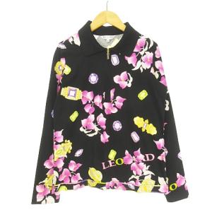 SPORT カットソー ポロ ロゴ入りジッパー 総柄  フラワー