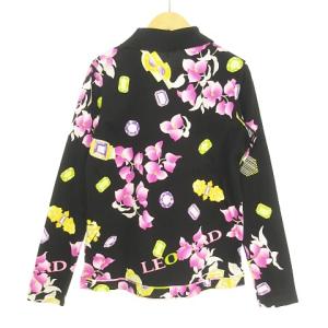 LEONARD SPORT カットソー ポロ ロゴ入りジッパー 総柄  フラワー