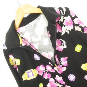 LEONARD SPORT カットソー ポロ ロゴ入りジッパー 総柄  フラワー