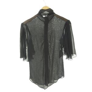 PRADA スタンドカラーシフォンブラウス 38 ブラック