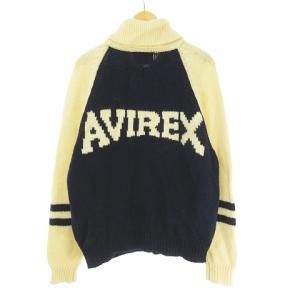 AVIREX SPORT カウチン カーディガン ニット セーター ジップアップ ロゴ柄入り L アイボリー