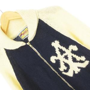 AVIREX SPORT カウチン カーディガン ニット セーター ジップアップ ロゴ柄入り L アイボリー